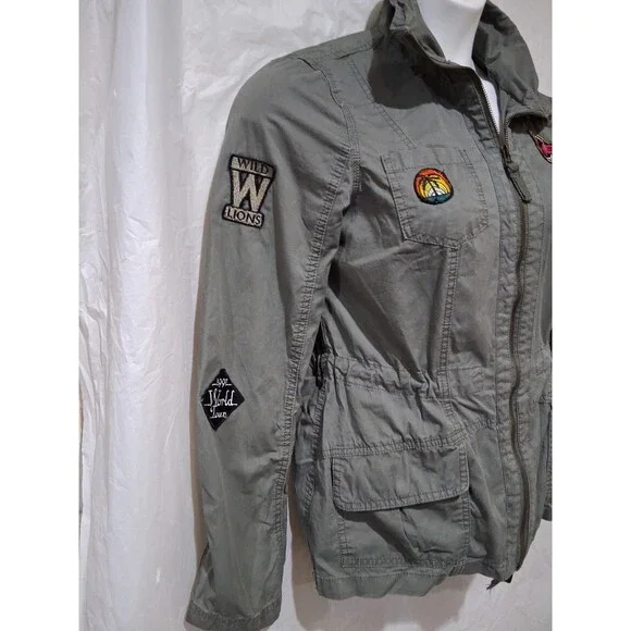 Ashley Jacket Womens M Olive Green Utility Collection Military Full Zip Patches - Picture 2 of 8